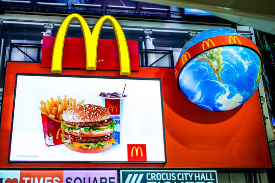MOSCOW, DECEMBER 8, 2015: McDonald's logo. McDonald's Corporation is the world's largest chain of hamburger fast food restaurants, serving around 68 million customers daily in 119 countries