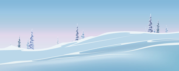 Winter landscape with spruce. Vector winter illustration. Spruce in the snow, snow drifts