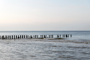 Fishing boat pier at Baltic sea coast.