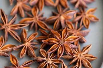 Natural anise star spice background.Close up