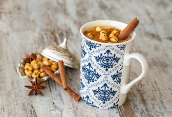 Boza or Bosa, traditional Turkish drink with roasted chickpea