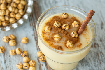 Boza or Bosa, traditional Turkish drink with roasted chickpea 