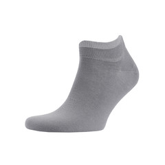 Blank grey cotton sport short sock on invisible foot isolated on white background as mock up for advertising, branding, design, front view, template.
