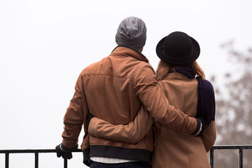 Couple outdoors  enjoying nice autumn / winter time.