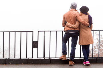 Couple outdoors  enjoying nice autumn / winter time.