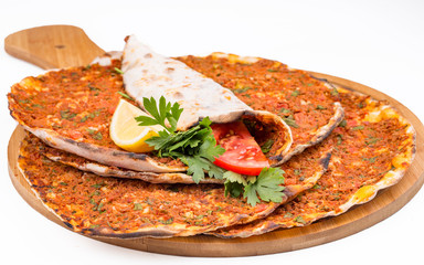 Traditional delicious Turkish foods; Turkish pizza; Lahmacun