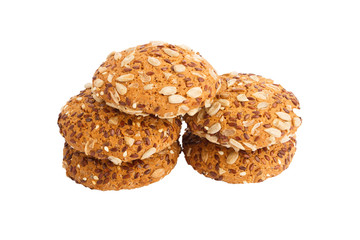 Handmade oat cookies with sesame and different seeds, isolated