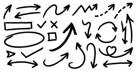 Hand drawn arrow vector icons set. sketch arrow design for business plan and education.