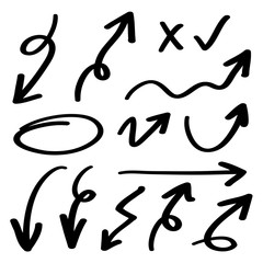 Hand drawn arrow vector icons set. sketch arrow design for business plan and education.
