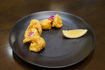 Close up battered and deep fried shrimp