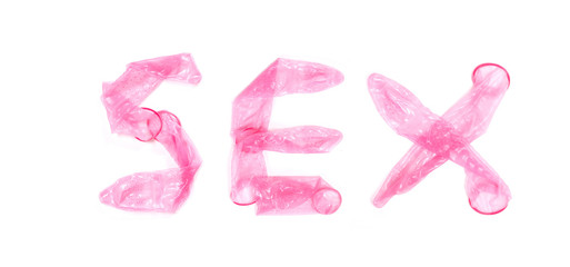 Red condom, isolated