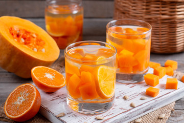 Fresh pumpkin juice with mandarin