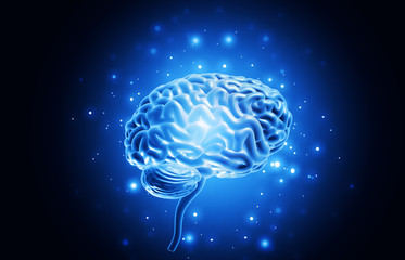 Obraz premium Human brain with signals on science background. 3d illustration.