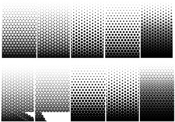 Vector- Halftone geometric set.Triangle,Hexagon and Star shape.Seamless pattern.
