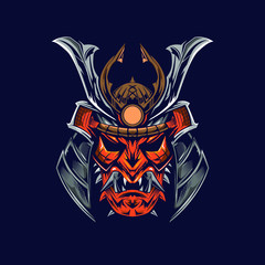 samurai head vector illustration in high detailed isolated on dark background