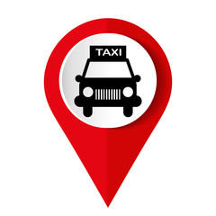 Map marker with icon of a taxi, vector illustration	