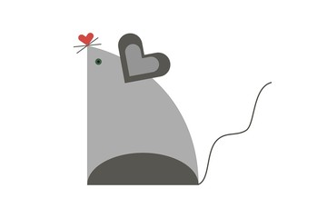 2020 year of the rat.  The symbol of the New Year is a rat in a flat style. Gray rat on white background.