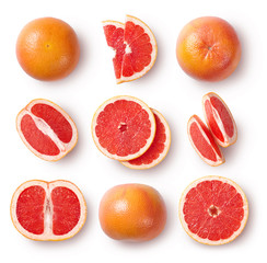 Set of grapefruits  isolated on white background. Top view.