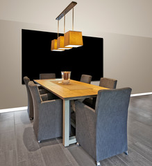 Elegant and luxury dining table with frame on wall.