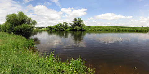 Fishing on the river, beautiful panorama.