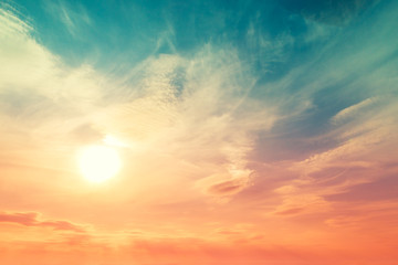 Colorful cloudy sky at sunset. Gradient color. Sky texture. Abstract nature background