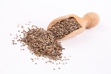 Top view of chia seeds. Can be used as background. The people of the ancient Aztec and Incan empires revered chia seeds as viral nourishment.