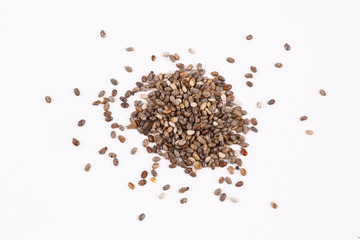 Top view of chia seeds. Can be used as background. The people of the ancient Aztec and Incan empires revered chia seeds as viral nourishment.