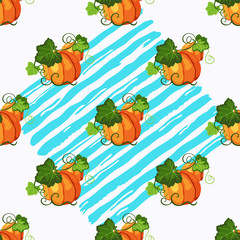 Seamless pattern witnpumpkin, blue paint stripe on the white