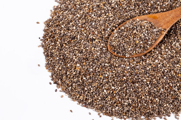 Top view of chia seeds. Can be used as background. The people of the ancient Aztec and Incan...