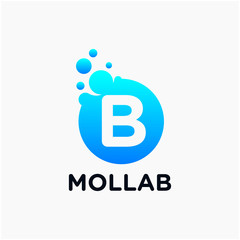 initial Letter B with molecule element. Lab, liquid, atom Design concept. Design Vector with Dots and Bubbles. perfect for technology, digital, software, network and science brand. - vector