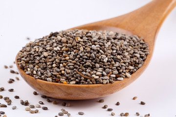 Top view of chia seeds. Can be used as background. The people of the ancient Aztec and Incan empires revered chia seeds as viral nourishment.
