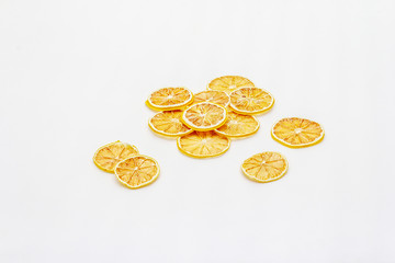 Dried slices of lemon isolated on white background