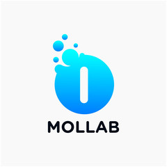 initial Letter I with molecule element. Lab, liquid, atom Design concept. Design Vector with Dots and Bubbles. perfect for technology, digital, software, network and science brand. - vector