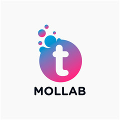 initial Letter T with molecule element. Lab, liquid, atom Design concept. Design Vector with Dots and Bubbles. perfect for technology, digital, software, network and science brand. - vector