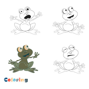 Little Frog Vector coloring book on white isolated background with color illustration.