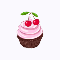 Chocolate cupcake with cherry whipped cream