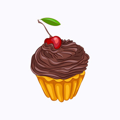 Vanilla cupcake with chocolate cream and cherry