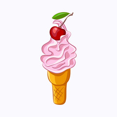 Berry ice cream and cherry isolated on the white