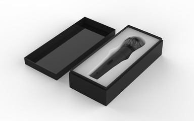 3d Microphone inside the box isolated on a white background. 3d illustration