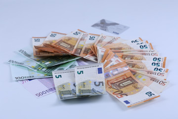 Money background of Euros. Giving money. Robery.