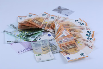 Money background of Euros. Giving money. Robery.