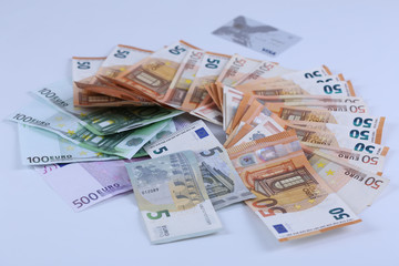 Money background of Euros. Giving money. Robery.