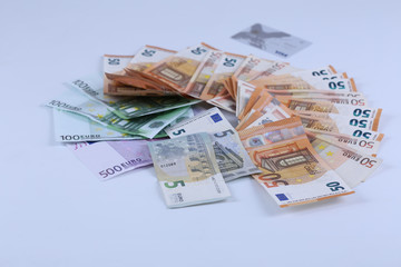 Money background of Euros. Giving money. Robery.