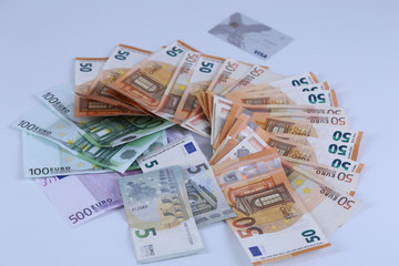 Money background of Euros. Giving money. Robery.
