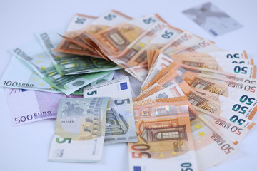 Money background of Euros. Giving money. Robery.