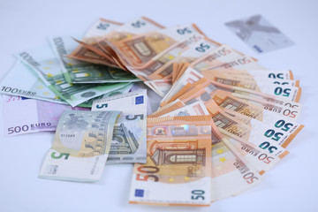 Obraz na płótnie Canvas Money background of Euros. Giving money. Robery.