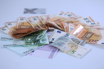 Money background of Euros. Giving money. Robery.