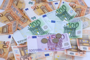 Money background of Euros. Giving money. Robery.
