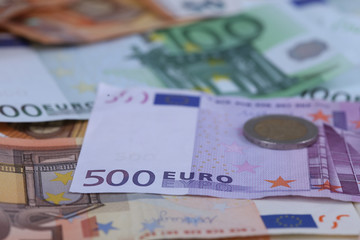 Money background of Euros. Giving money. Robery.