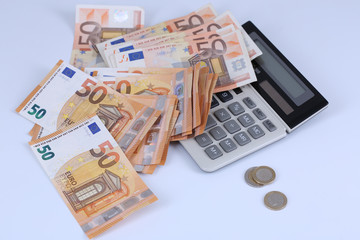 Money background of Euros. Giving money. Robery.